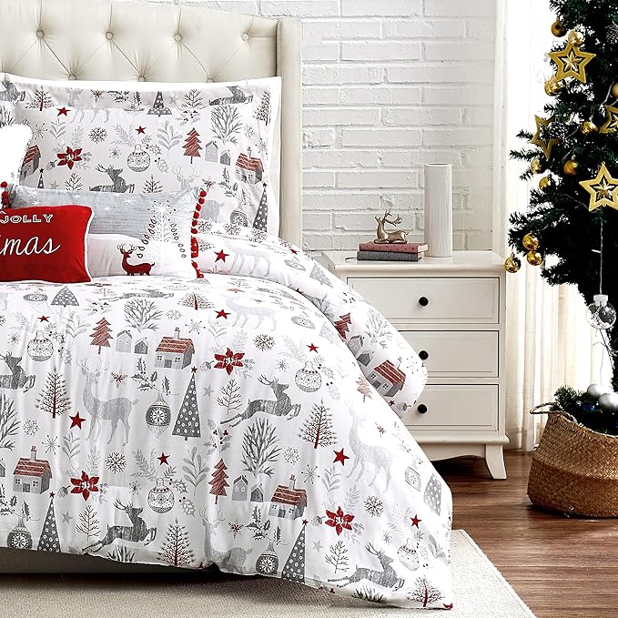 Southshore Fine Living, Inc. 6-Piece Christmas Bedding Cal King/King, Christmas Comforter King, 2 Throw Pillows, 2 Shams, 1 Throw Pillow Cover, Snowflake Bedding, Holiday Comforter - Holly Jolly