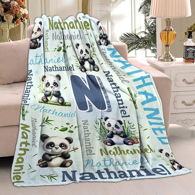 Personalized Custom Panda Preschool Blanket Gifts for Baby Toddler Kids Boys Girls - Customized Panda Super Soft Lightweight Flannel Sheets Decor for Crib Nap Couch - 40"x50" for Kids/Children