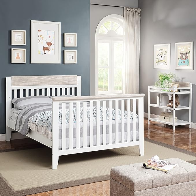 Suite Bebe Hayes 4 in 1 Convertible Baby Crib, White and Wire Brushed Wood