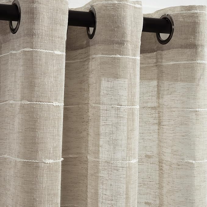 Lush Decor Farmhouse Textured Grommet Sheer Window Curtain Panel Pair, 38"W x 120"L, Neutral