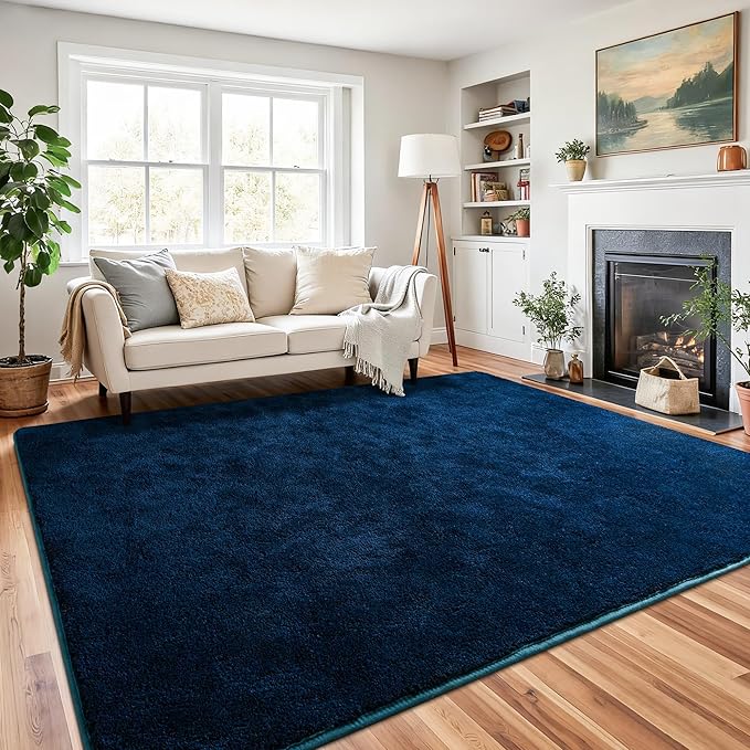 Chicrug 5x7 Minimalist Washable Area Rugs for Bedroom Living Room Classroom, Modern Soft Memory Foam Rug for Kids Nursery, Low Plie Indoor Carpet for Dorm Dining Office Bedside Room Decor, Navy Blue