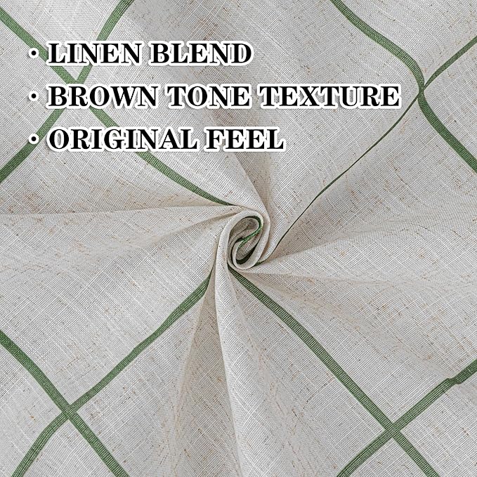 MYSKY HOME 100% Blackout Plaid Linen Curtains 95 Inches Length Double Layer Farmhouse Thermal Insulated Checkered Patterned Drapes Rod Pocket Back Tab for Living Room Dining Room, 2 Pcs, 52" W, Green