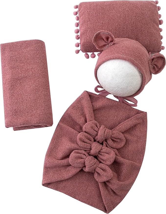 Vemonllas Newborn Baby Boy Girl Photography Props Bow Wrap, Posing Aid, Hat and Blanket Set of 4 Pcs