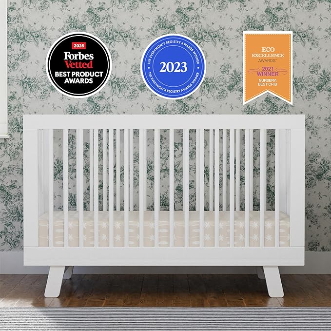 Babyletto Hudson 3-in-1 Convertible Baby Crib with Toddler Bed & Daybed Conversion - Easy to Assemble - GREENGUARD Gold Certified w/ 4 Adjustable Mattress Heights - White