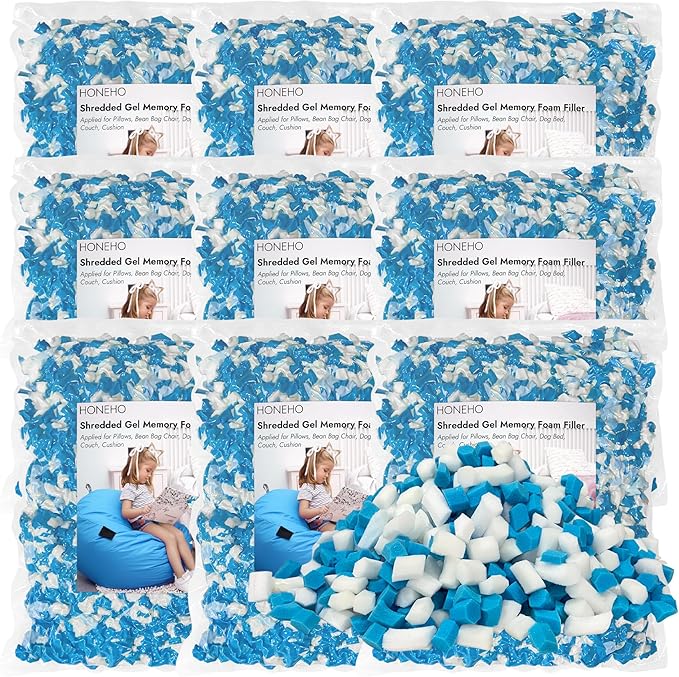 45LBS Shredded Memory Foam Filling Bean Bag Filler, Added Gel Particles Comfortable and Soft,Very Suitable for Filling Bean Bags, Pillows,Dog beds, Couch Cushion