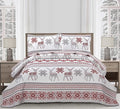 Jessy Home Christmas Quilt Set King Size Bedding Xmas Bedspread Coverlet Holiday Deer Snowflake Decor Soft Lightweight Bedding,Red White