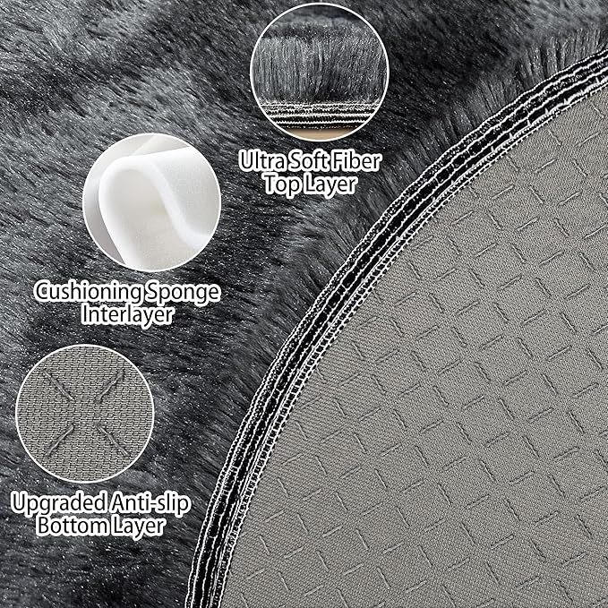 Black Round Rug 3ft Circle Rug Fluffy for Bedroom,Tie Dyed Soft Shaggy Plush Round Carpet for Kids Girls Boys Room Baby Nursery Living Room Playroom Home Décor Washable