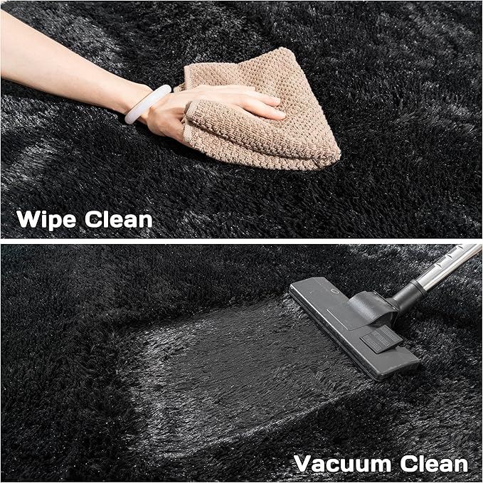 Fluffy Rug 5ft Round Black Super Soft Furry Rug for Kids Room, Shaggy Rug for Nursery Plush Rug for Living Room