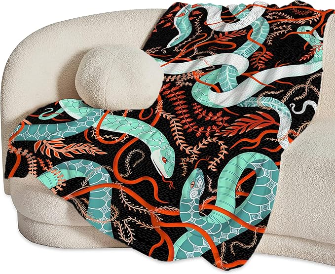 jerkboo Snake Blanket Throws Snake Gifts Snake Throw Blanket for Women Men Kids Adults Soft Warm Cozy Fleece Blanket for Couch Sofa Bed 60""x50""