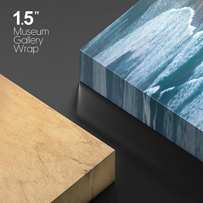 SIGNWIN Canvas Wall Art Serene Ocean Shoreline Aerial Beach View with Rolling Waves and Lone Surfer Photography Modern Art Rustic Landscape Relax/Calm for Living Room, Bedroom - 32"x48"
