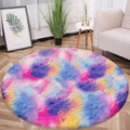 5 ft Soft Rainbow Rug for Girls Room, Fluffy Shaggy Princess Circular Big Rug Colorful Carpet for Kids Teens Toddler Playroom Nursery Reading Nook, Home Decor，Hot Pink