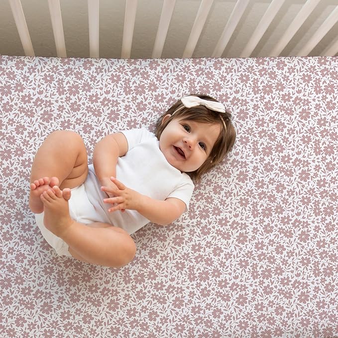 Crib Sheets Neutral - Fitted Baby Crib Sheets Bed for Girl Boy - 2 Pack Standard & Toddler Mattress (Antique Rose) - Buttery Soft Organic Cotton Blend