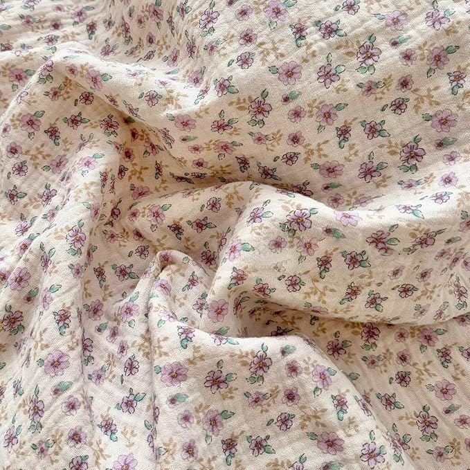 BuLuTu Purple Floral Kids Teens Duvet Cover Full, Cotton Muslin Quilt Cover Chic Cottage Bedding Ruffles Comforter Covers with Zipper Closure, No Pillow Cases, Soft Breathable