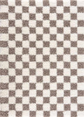 BoutiqueRugs Atira Modern Checkered Shag Area Rug - High Pile Fluffy Shaggy Carpet for Kids Room, Nursery, Living Room - Brown, Cream, White, Taupe - 7'10" X 10'3" (8x10)