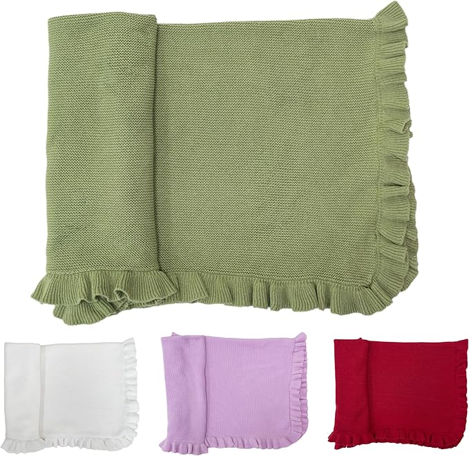 Cotton Baby Blanket with Ruffle Edge Soft Breathable Newborn Blanket for Boys & Girls, Lightweight Knit Throw for Crib, Stroller & Nursery Multiple Colors Available Red 30x40