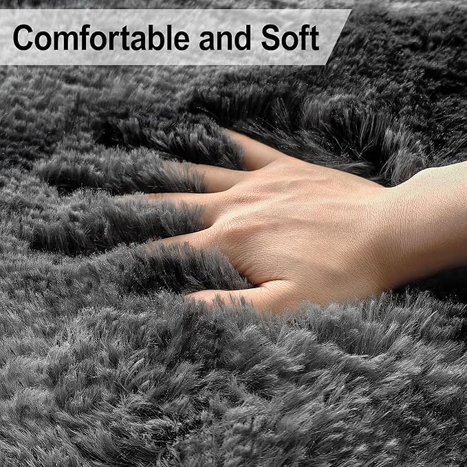 2x8 ft Plush High Pile Black Tie-Dyed Rug Fluffy Soft Runner Bedside Rug for Bedroom Living Room Hallway Nursery Kids Home Decor Shag Carpet
