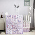 La Premura 3-Piece Purple Butterfly Baby Crib Bedding Set for Girls, Lilac Standard Size Crib Set for Baby Girl, Comforter, Fitted Sheet, and Dust Ruffle Skirt, Baby Nursery Floral Design for Girls