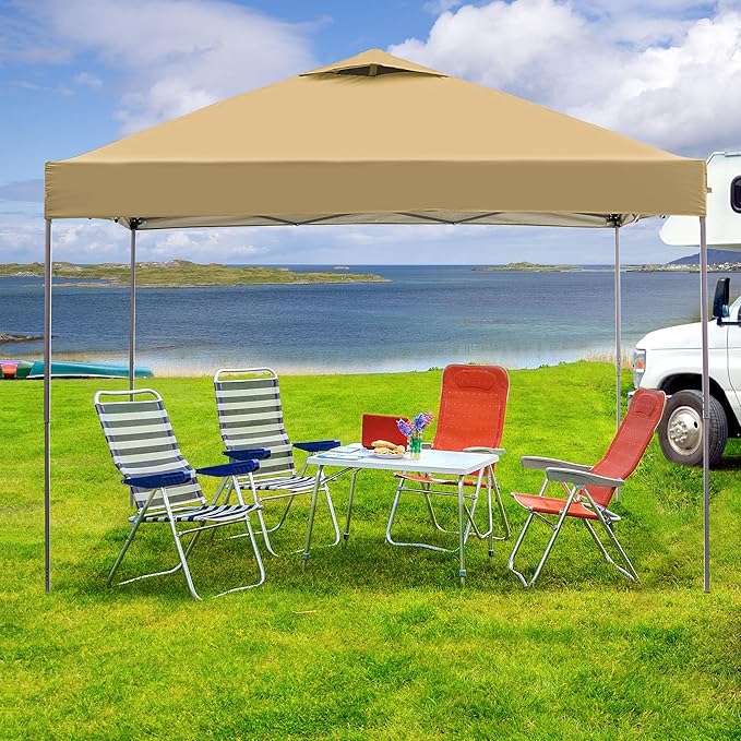 GDY 10'x10' Pop Up Canopy Tent, Outdoor Canopy, Patio Tent,Commercial Instant Gazebos, Portable Shelter Canopies, for Patio/Outdoor/Wedding Parties and Events, (Brown)