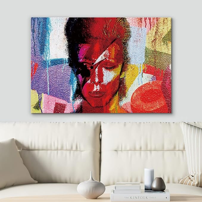 SIGNWIN Framed Canvas Wall Art David Bowie Ziggy Stardust Colorful Collage Graffiti & Street Art Famous People Pop Art Modern Urban Multicolor for Living Room, Bedroom, Office - 16x24 inches
