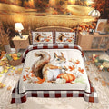 Castle Fairy Fall Pumpkin Maple Leaf Comforter Set for Kids,Autumn Harvest Squirrel Bedding Set Teens Boys Room Decor,Vintage Wood Plank Grid Comforter with 1 Pillowcase for All Seasons,Twin