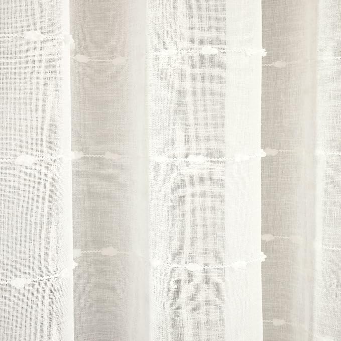 Lush Decor Farmhouse Textured Grommet Sheer Window Curtain Panel (Single Panel), 115"W x 84"L, White