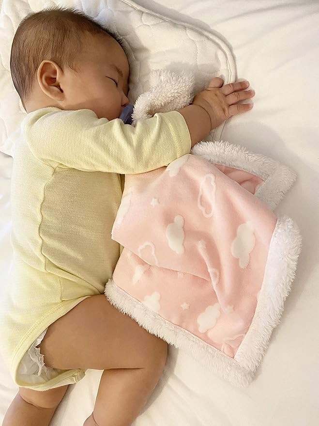 American Baby Company Heavenly Soft Chenille Sherpa Security Blanket, Pink, 14" X 14", Warm and Cozy for Boys and Girls