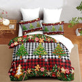 Christmas Duvet Cover Twin Size Black White Gingham Bedding Set Kids Boys Girls Red Plaid Grid Christmas Tree Gingerbread Man Comforter Cover 2 Pcs with Zipper Closure (No Comforter)