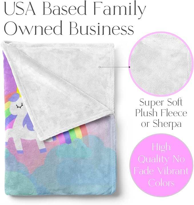Personalized Unicorn Blanket for Girls | Kids Unicorn | Custom Plush Fuzzy Unicorns for Toddler | Customized Little Girl Throw Blankets | Baby Girl Sofa Bed Birthday (Sherpa – 50x60)