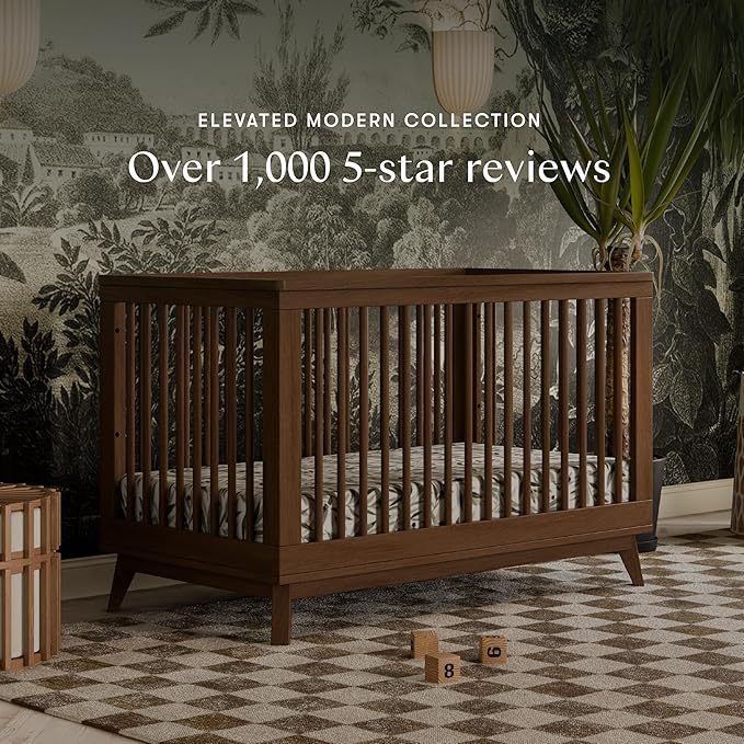 Babyletto Scoot 3-in-1 Baby Crib Convertible to Wooden Toddler Bed, Daybed - GREENGUARD Gold Certified - Easy Assembly, Made of 100% Solid Wood - Includes Toddler Conversion Kit - Walnut