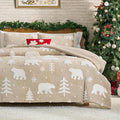 Amélie Home Christmas Comforter Set King, Fluffy Fleece Bedding Set with Polar Bear, Beige Plush Bedding Set for Winter, 3 Pieces, 1 Soft Comforter and 2 Pillow Shams
