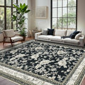Black Boho Living Room Rug 5x8, Washable Low Pile Non Slip Area Rugs for Bedroom, Dining Room, Office, Farmhouse Retro Carpet Indoor Cream Beige Taupe Pattern Aesthetic Sketch Style Vintag Room Decor