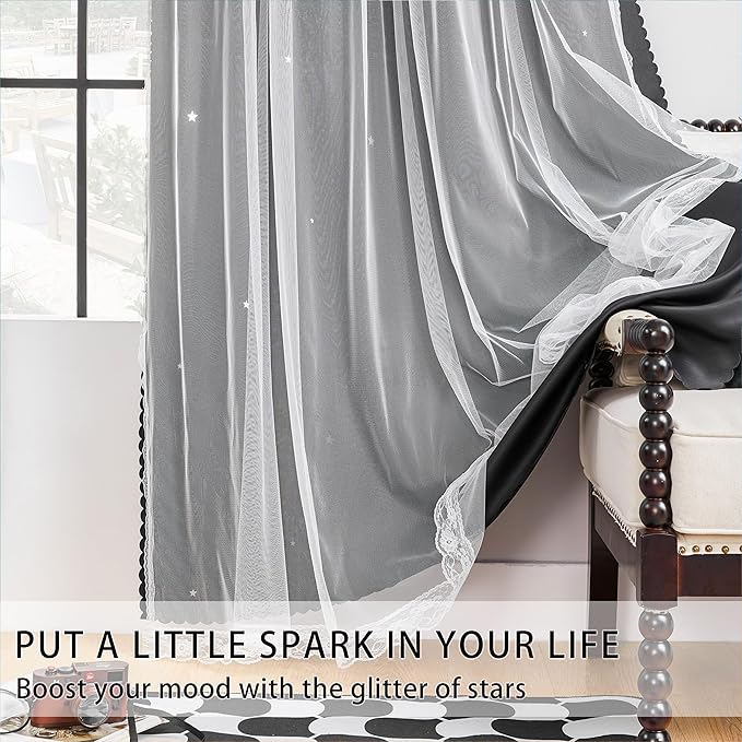XiDi Black Out Curtains - Unicorn Kids Room Decor, Black & White 52" Wide 2 Panel Blackout