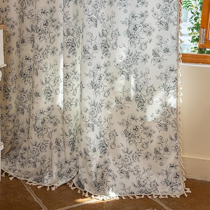 ENJOYBRIDAL Floral 96 Inch Curtains 2 Panel Set Boho Vintage Drapes for Bedroom Semi Sheer Living Room Long Window Curtain Panels Farmhouse Flower Print Rod Pocket Cute Window Treatments