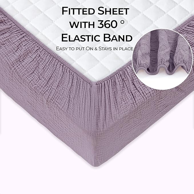 Dreamology Muslin Crib Sheet, for Baby Girls,Boys,2 Pack, Soft, Standard Crib Sheet,100% Cotton Crib Sheets for Standard Cribs, Toddler Bed Sheets, 52x28 Crib Sheets | Purple,Pink