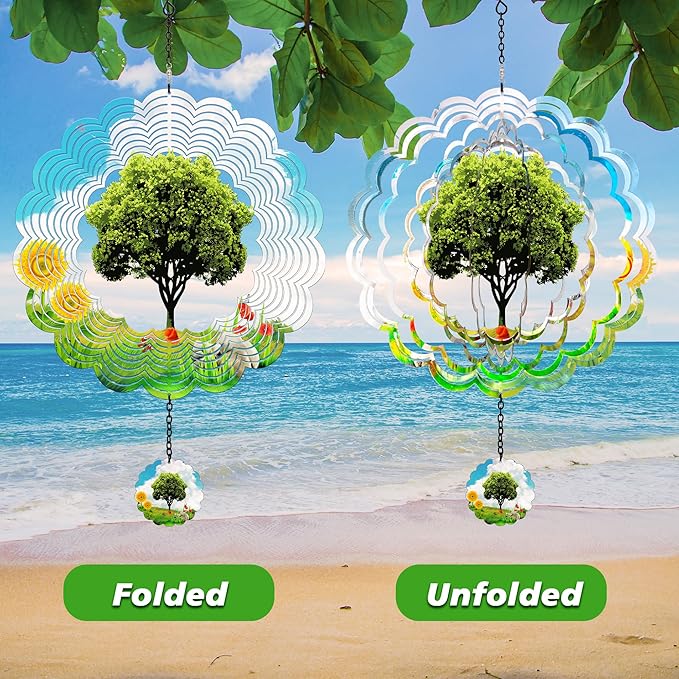 J-Fly Hanging Decor Outdoor,Outdoor Garden Decor, Wind Spinners Outdoor Colorful Green Tree Hanging Decor,Ornaments Kinetic Yard Art, for Women-Big Green Tree Wind Spinners.