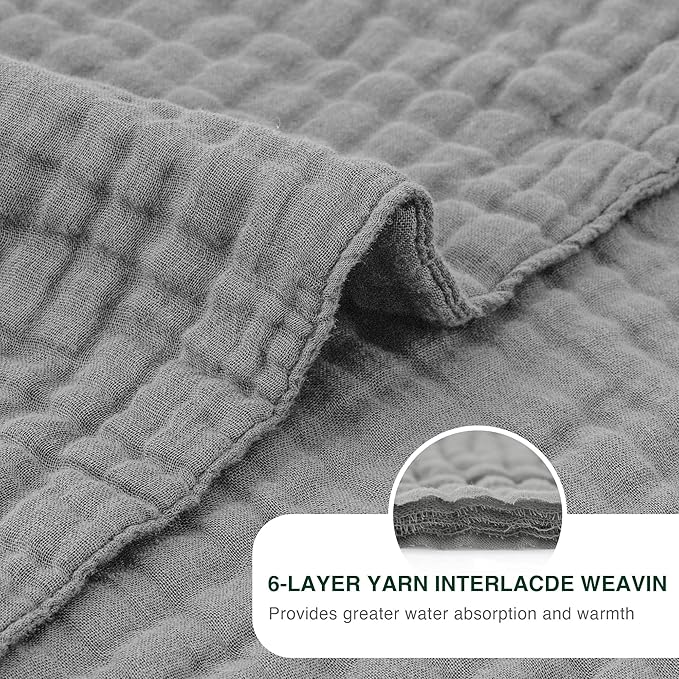 Love's cabin 6 Layer 100% Cotton Muslin Blanket, 90"x90" Muslin Blanket Queen for Couch Bed, Lightweight and Breathable Cotton Gauze for Adult, Medium Grey