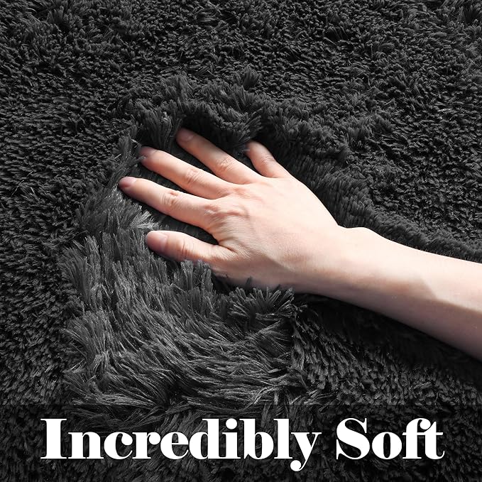 ONASAR Black 8x10 Area Rugs for Living Room, Large Fluffy Shag Bedroom Rug, Washable Ultra Soft Thick Shaggy Floor Big Indoor Carpets for Kids Boys Girls Teen Nursery Dorm Modern Home Decor Aesthetic