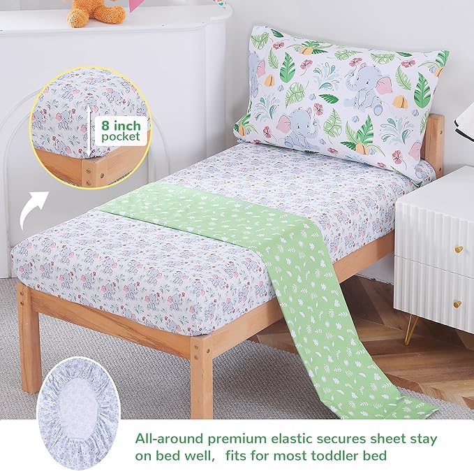 Viviland Baby Elephant Toddler Comforter Sets, Cute Boys Girls Toddler Bedding Set, Soft Microfiber Toddler Bed Set