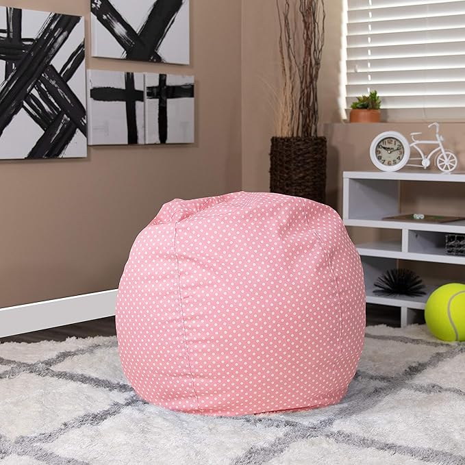 EMMA + OLIVER Small Light Pink Dot Bean Bag Chair for Kids and Teens