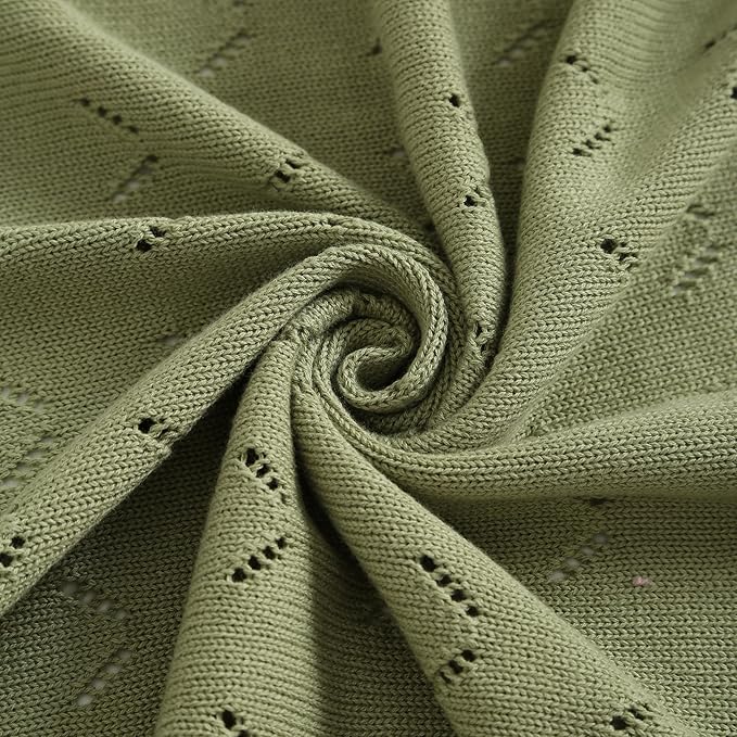 Baby Blanket 100% Cotton Knit Swaddle Soft Newborn Receiving Blanket Cozy for Boy/Girl Crib,Stroller Green 40x30in