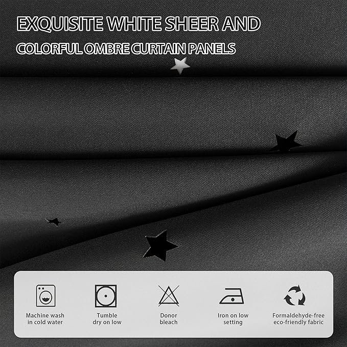 XiDi Black Curtains for Bedroom 63 Inches Long Hollow Star Curtains Blackout Modern Luxury Unicorn Decor for Kids Girls Room Black Out Drapes for Living Room 2 Panels 34x63