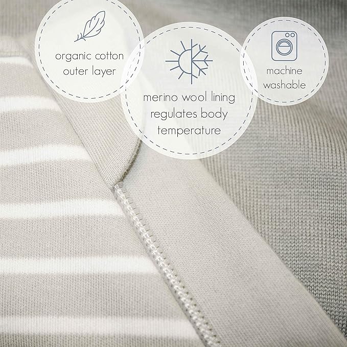 Woolino Merino Wool and Organic Cotton Baby Sleep Bag - 4 Season Classic Sleep Sack for Baby - Two-Way Zipper Sleeping Bag for Baby and Toddler - 6-18 Months - Navy Blue