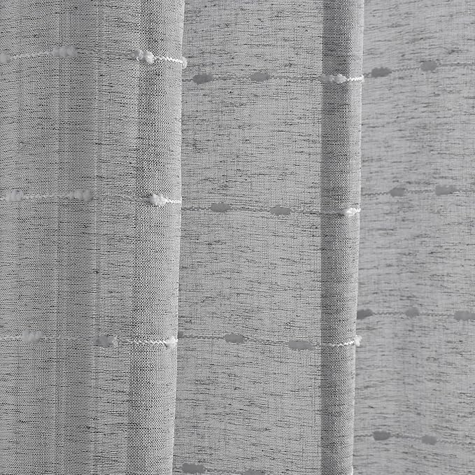 Lush Decor Farmhouse Textured Grommet Sheer Window Curtain Panel Pair, 38"W x 95"L, Dark Gray