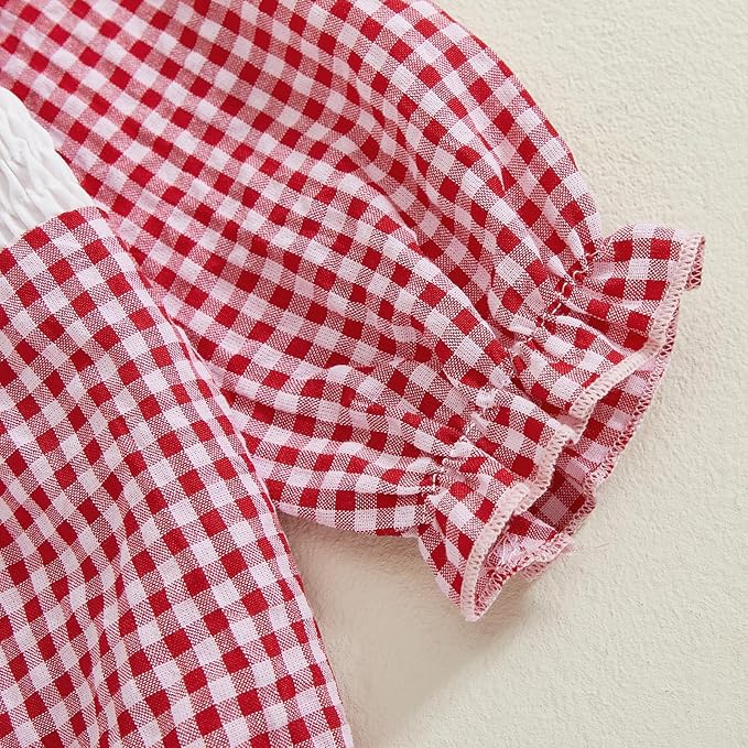 Amiblvowa Baby Girl Valentines Day Outfit Embroidery Love Heart Smocked Bubble Romper Bodysuit Cute Infant Newborn Clothes