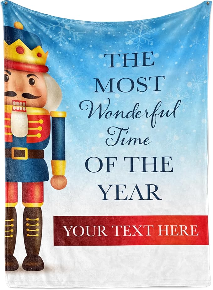 Custom Nutcracker Christmas Blanket - Ships Next Day, Printed in USA - Plush Fleece Sofa Throw, Holiday Home Decor, Soft Christmas Bedding, Customizable Toddler to Adult Size (Fleece 50x60)