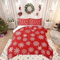 Feelyou Christmas Comforter Set All Season Winter Snowflake Bedding Set with 2 Pillow Cases Xmas Festival Microfiber Kids Queen Bedclothes Snowflake Red Bedroom Decor Duvet Quilt Breathable Soft