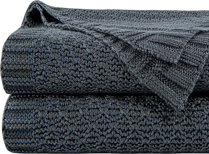 NTBAY Cable Knit Cooling Bed Blanket, Soft and Breathable Oversized Twin Bed Blanket 60x80 Inches Made from Rayon Derived from Bamboo for Bedroom, Travel, Dark Grey