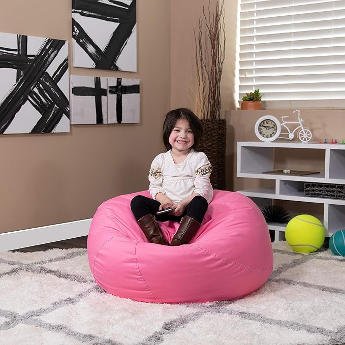 EMMA + OLIVER Small Solid Light Pink Bean Bag Chair for Kids and Teens