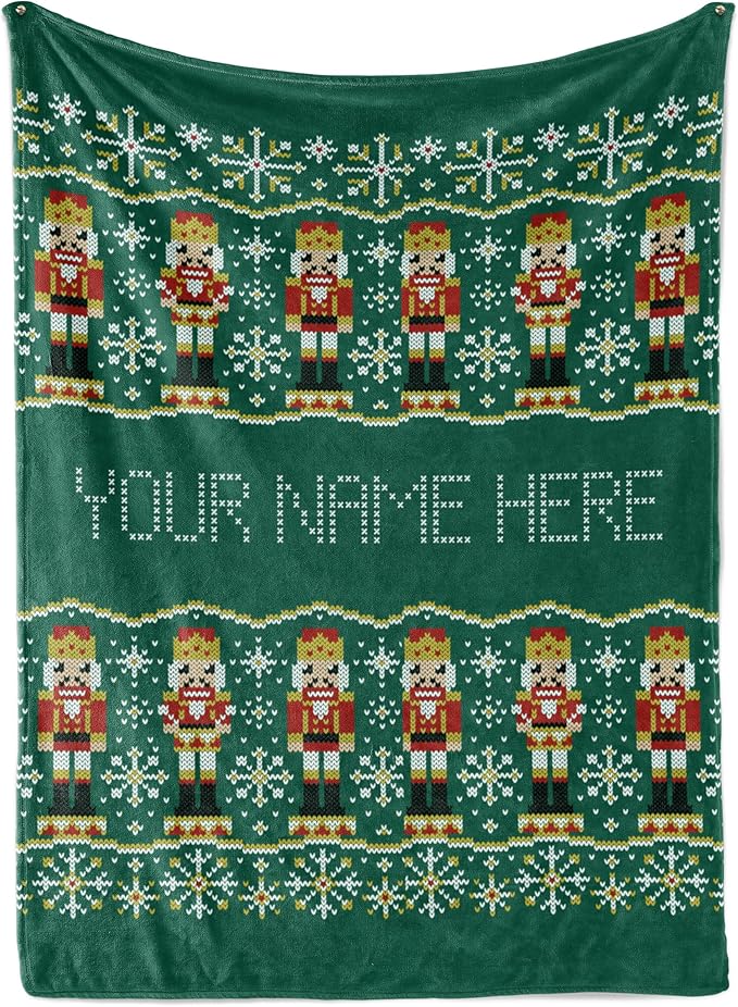 Personalized Stitch Style Nutcracker Christmas Blanket - Ships Next Day, Printed in USA - Plush Fleece Sofa Throw, Holiday Home Decor, Soft Bedding, Customizable Toddler to Adult Size (Sherpa 60x80)