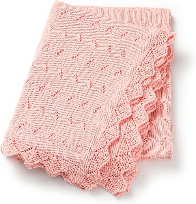 Baby Blanket 100% Cotton Knit Swaddle Soft Newborn Receiving Blanket Cozy for Boy/Girl Crib,Stroller Pink 40x30in